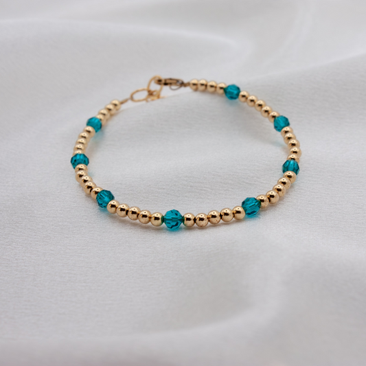 December Birth Stone Bracelet | Gold + Crystal Beads