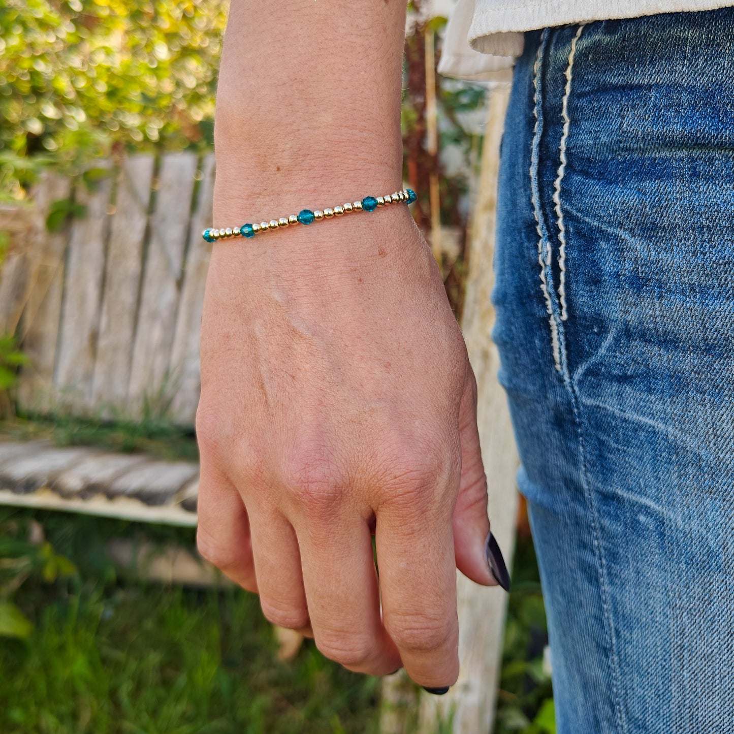 December Birth Stone Bracelet | Gold + Crystal Beads