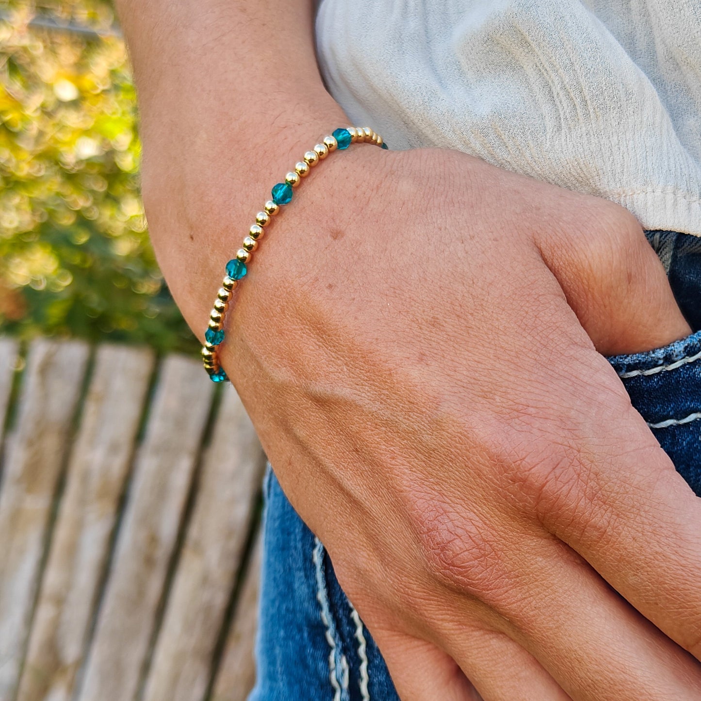 December Birth Stone Bracelet | Gold + Crystal Beads