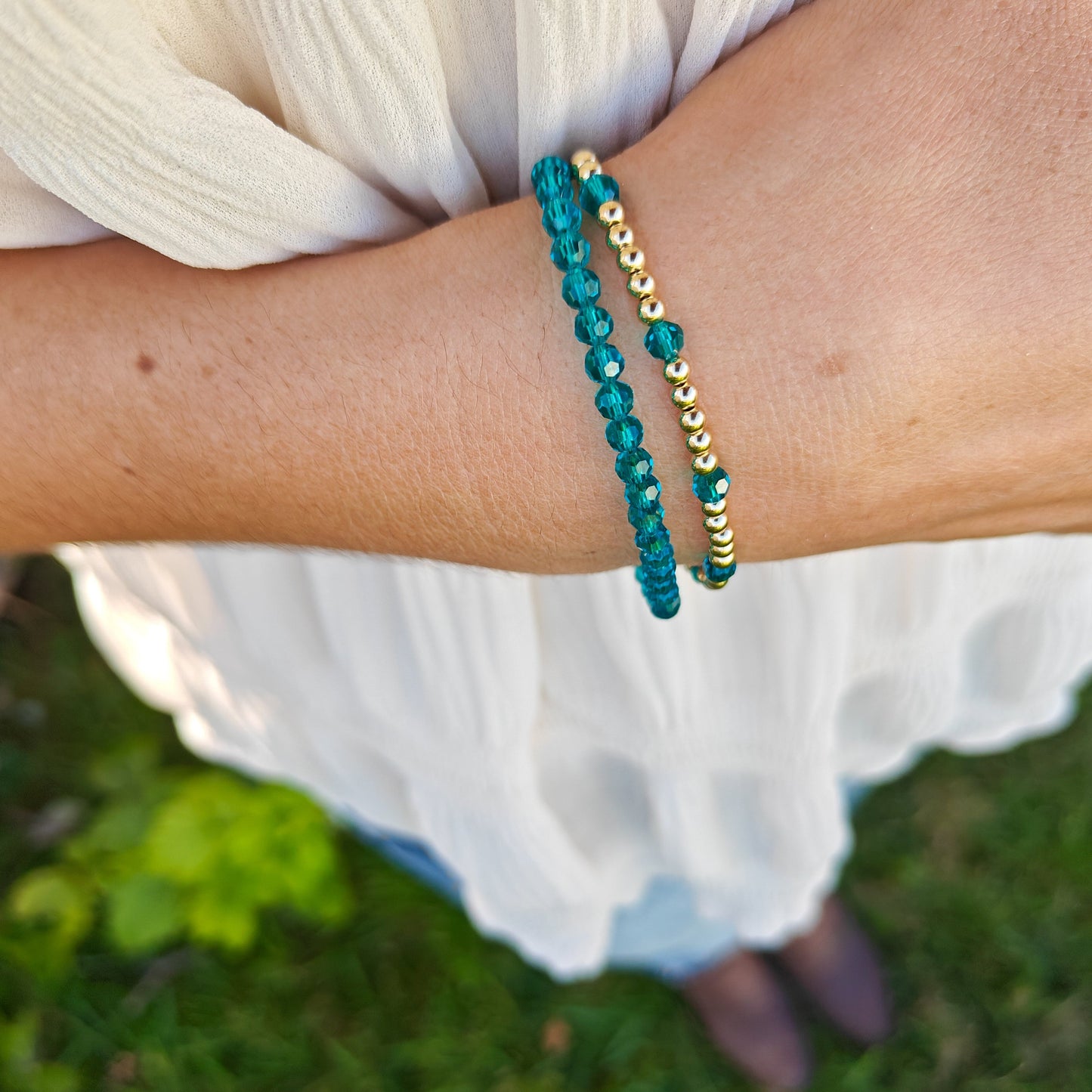 December Birth Stone Bracelet | Gold + Crystal Beads