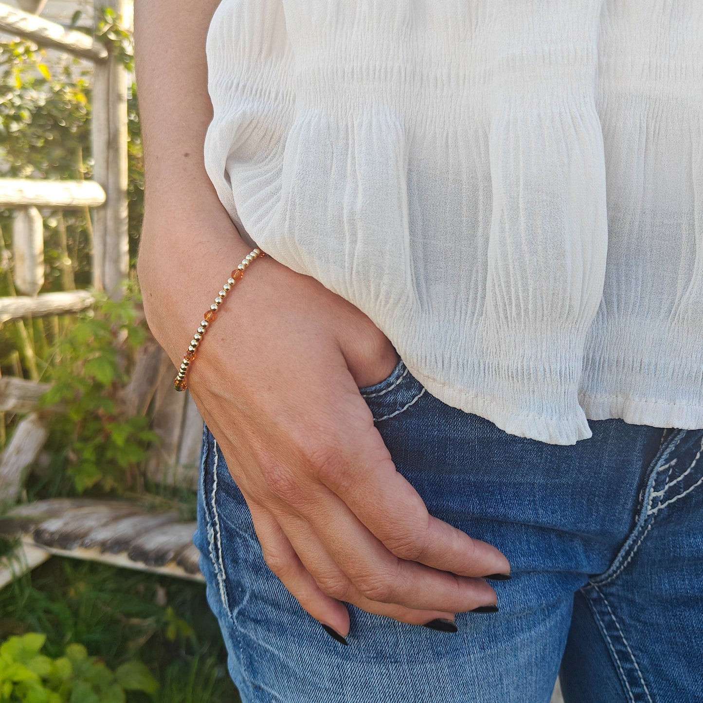 November Birth Stone Bracelet | Gold + Crystal Beads