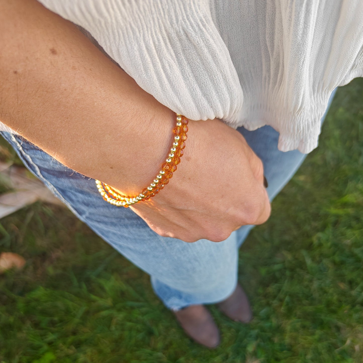 November Birth Stone Bracelet | Gold + Crystal Beads