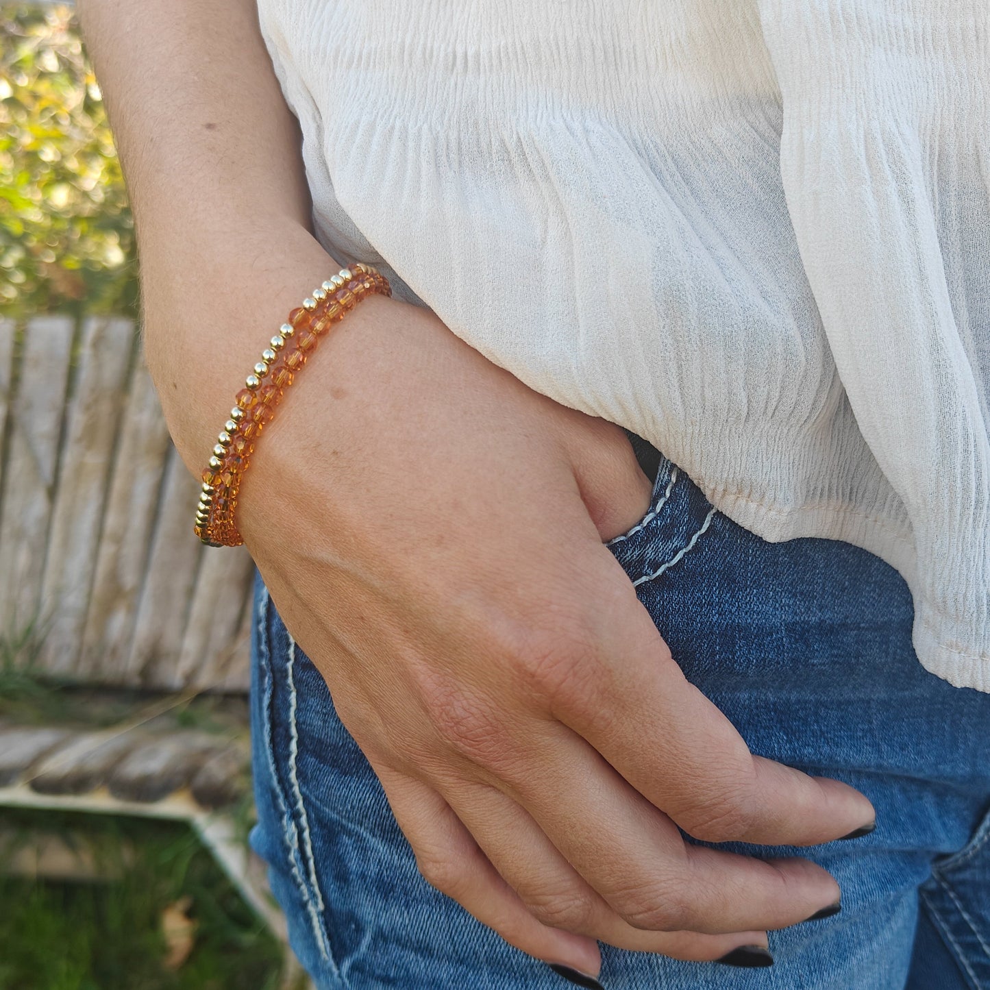 November Birth Stone Bracelet | Gold + Crystal Beads