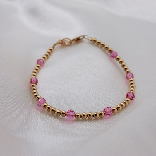 October Birth Stone Bracelet | Gold + Crystal Beads